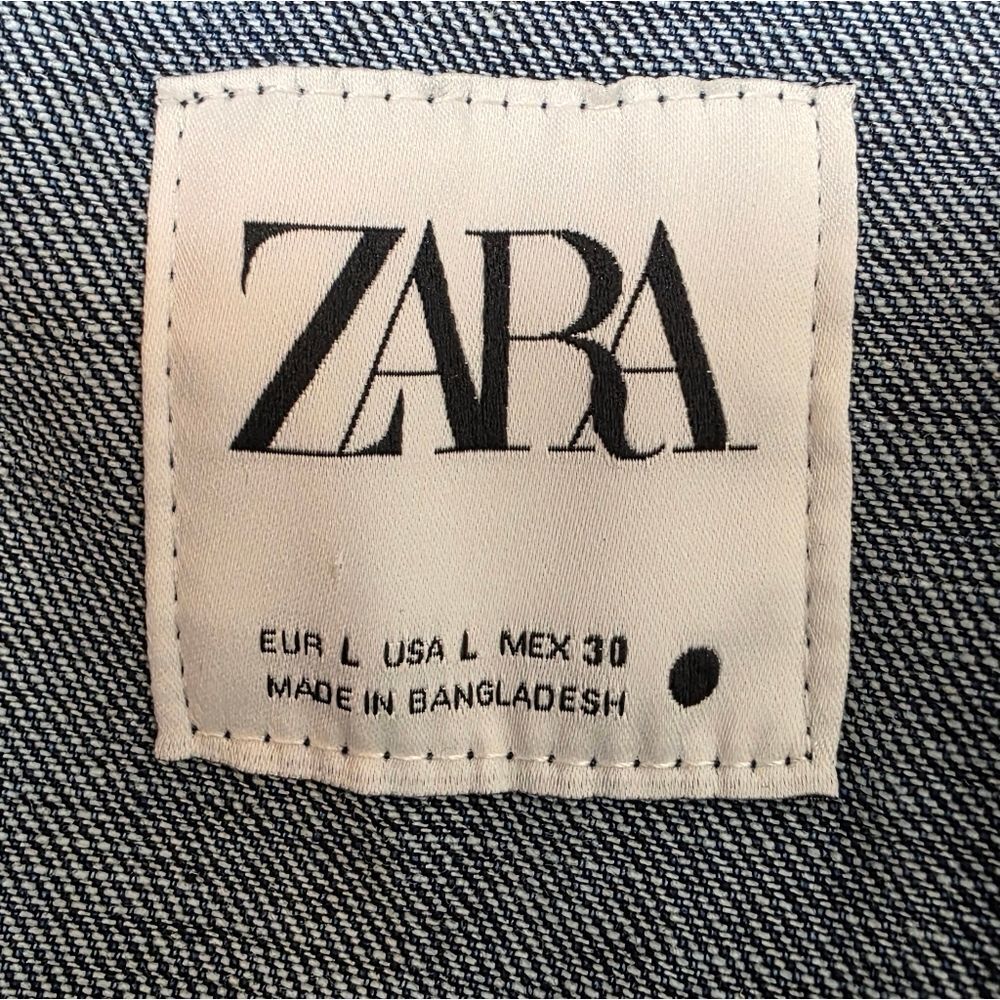 Zara Cropped Dark Wash Denim Jean Jacket Womens Size L New - Picture 7 of 9